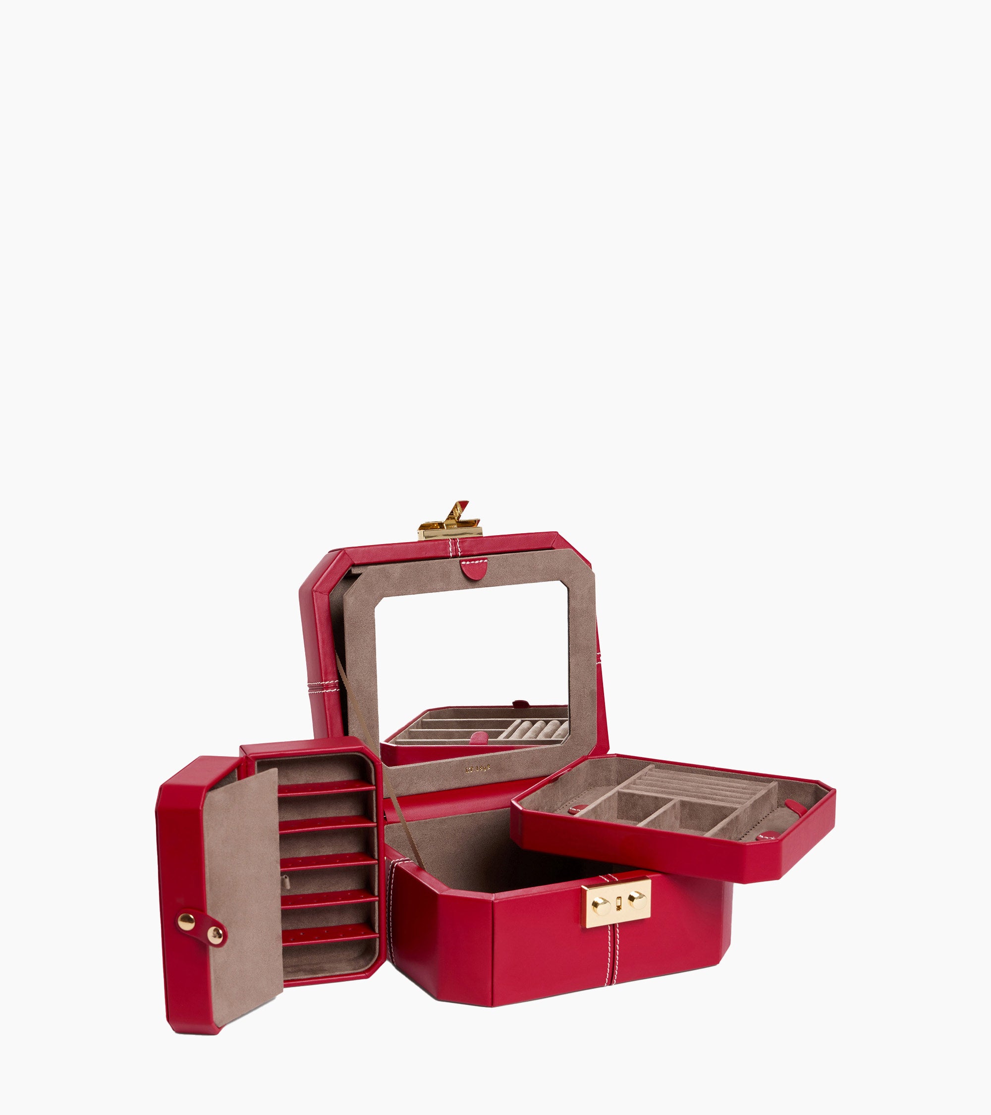 Small leather jewellery box with t-clasp