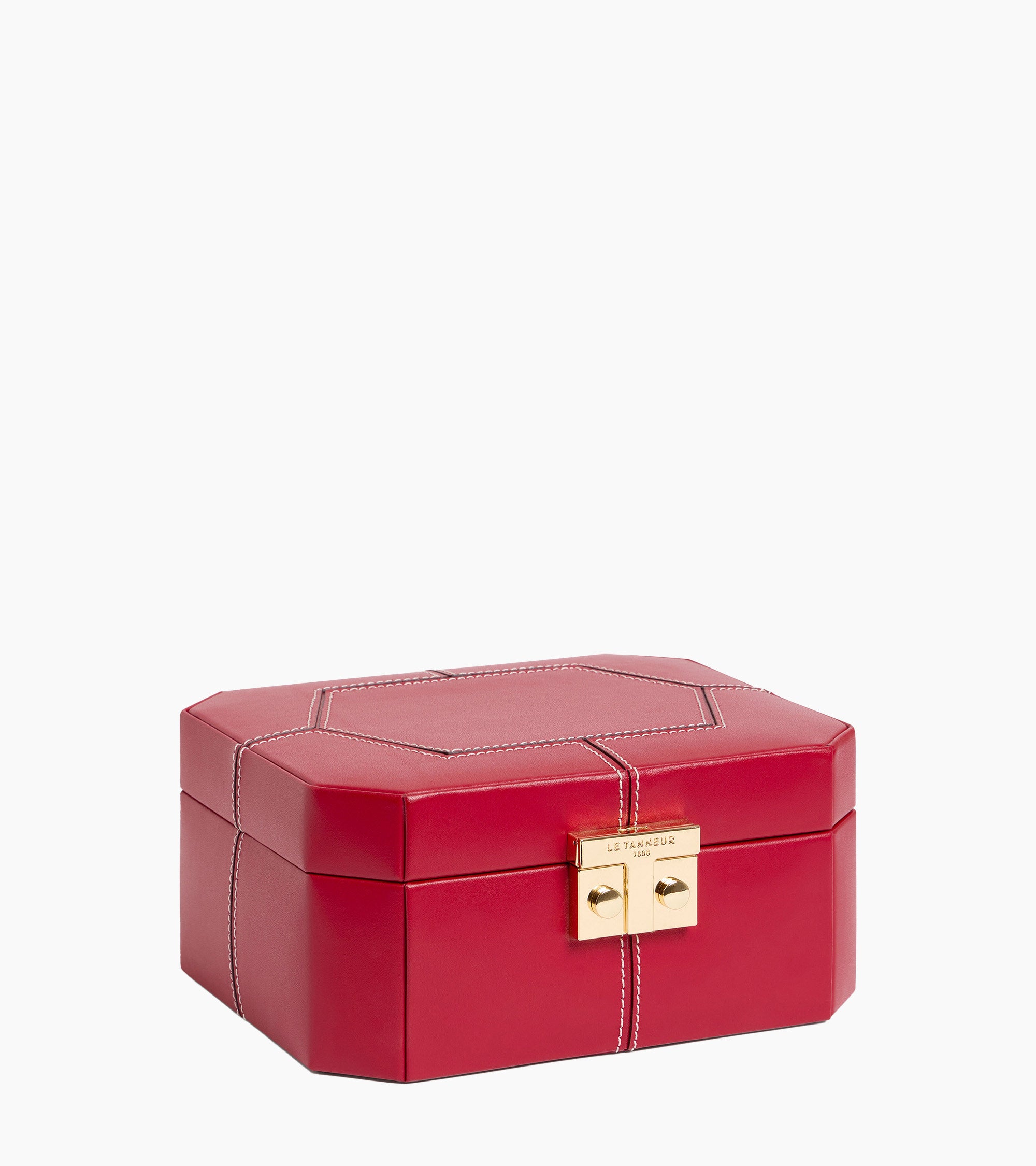 Small leather jewellery box with t-clasp