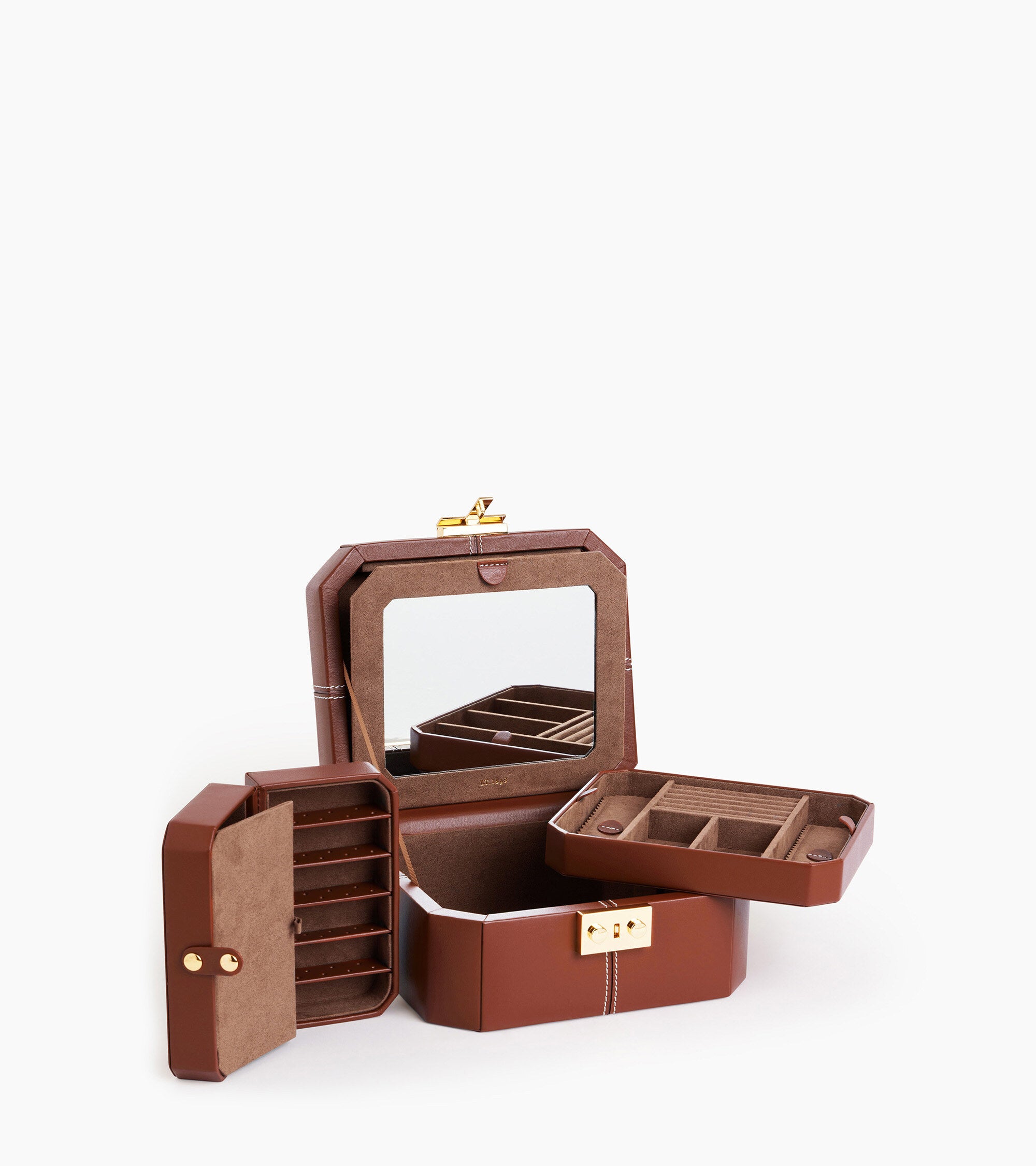 Small leather jewellery box with t-clasp