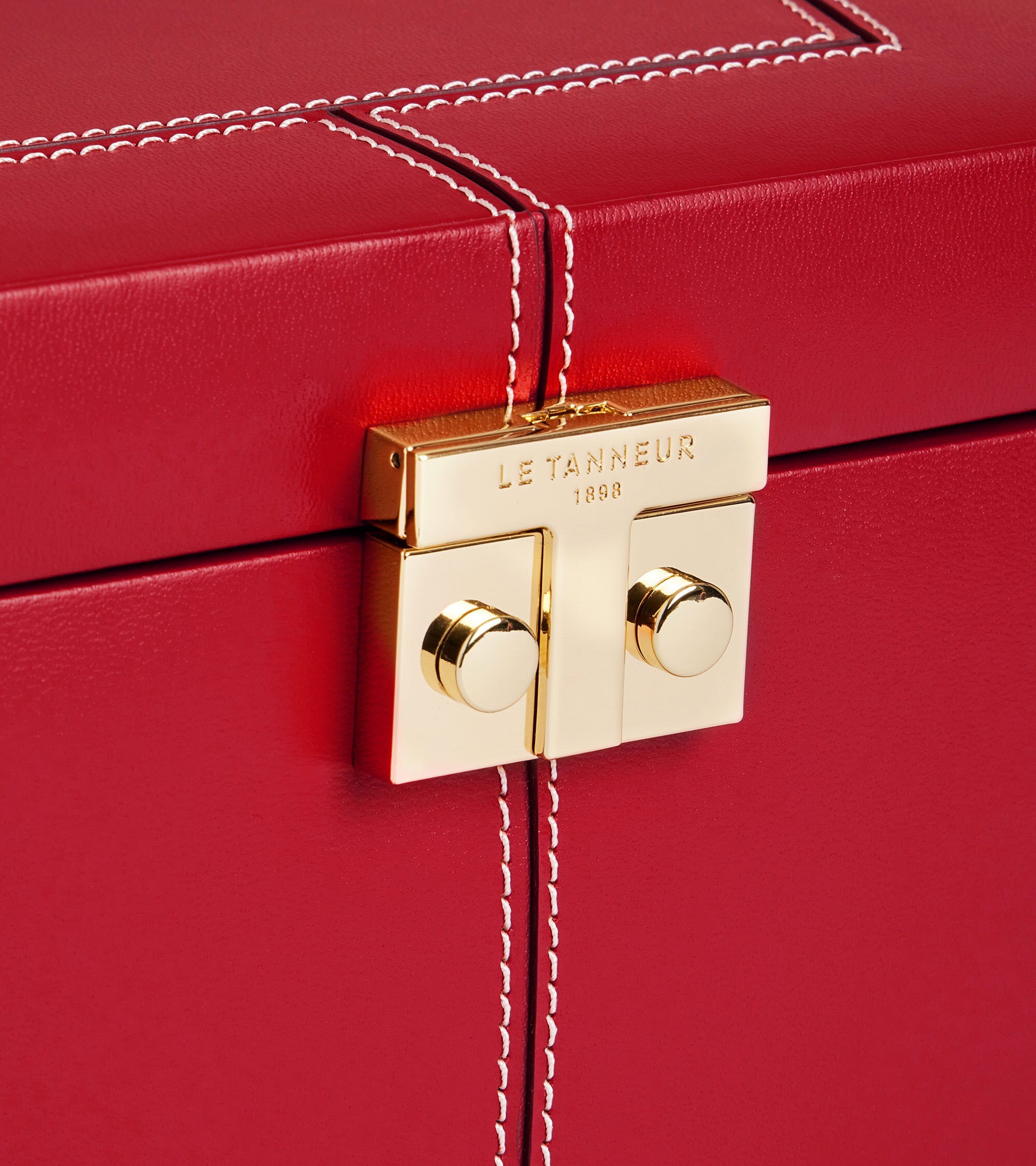 Large leather jewellery box with t-clasp