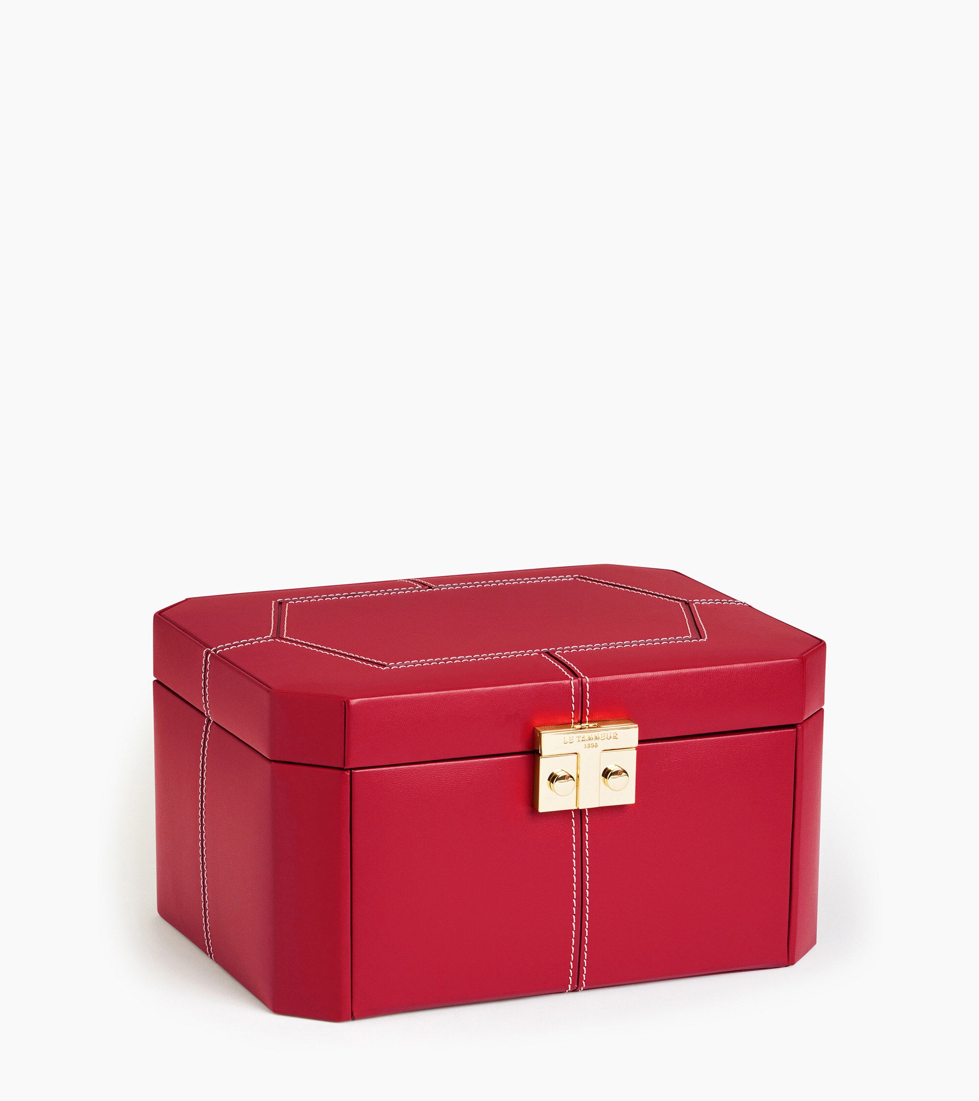 Large leather jewellery box with t-clasp