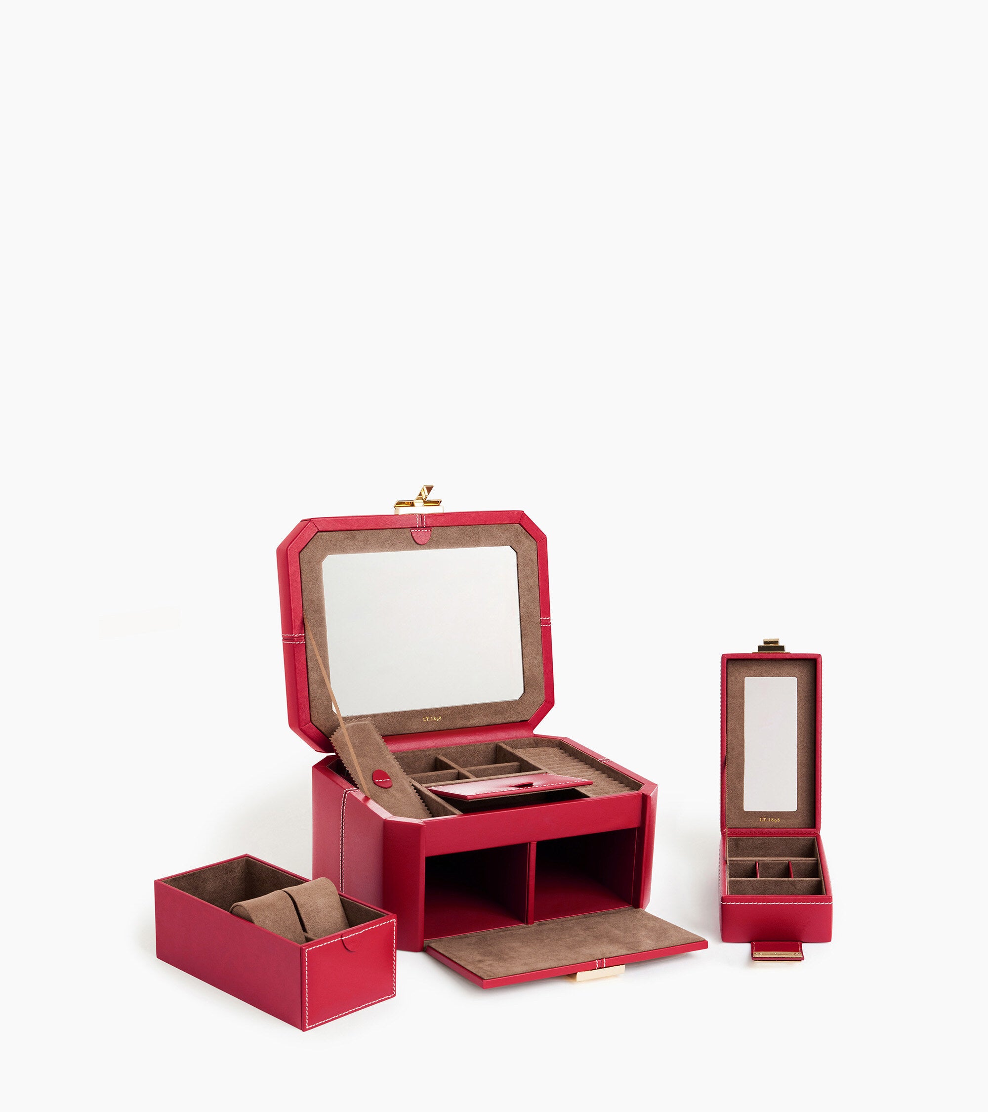 Large leather jewellery box with t-clasp