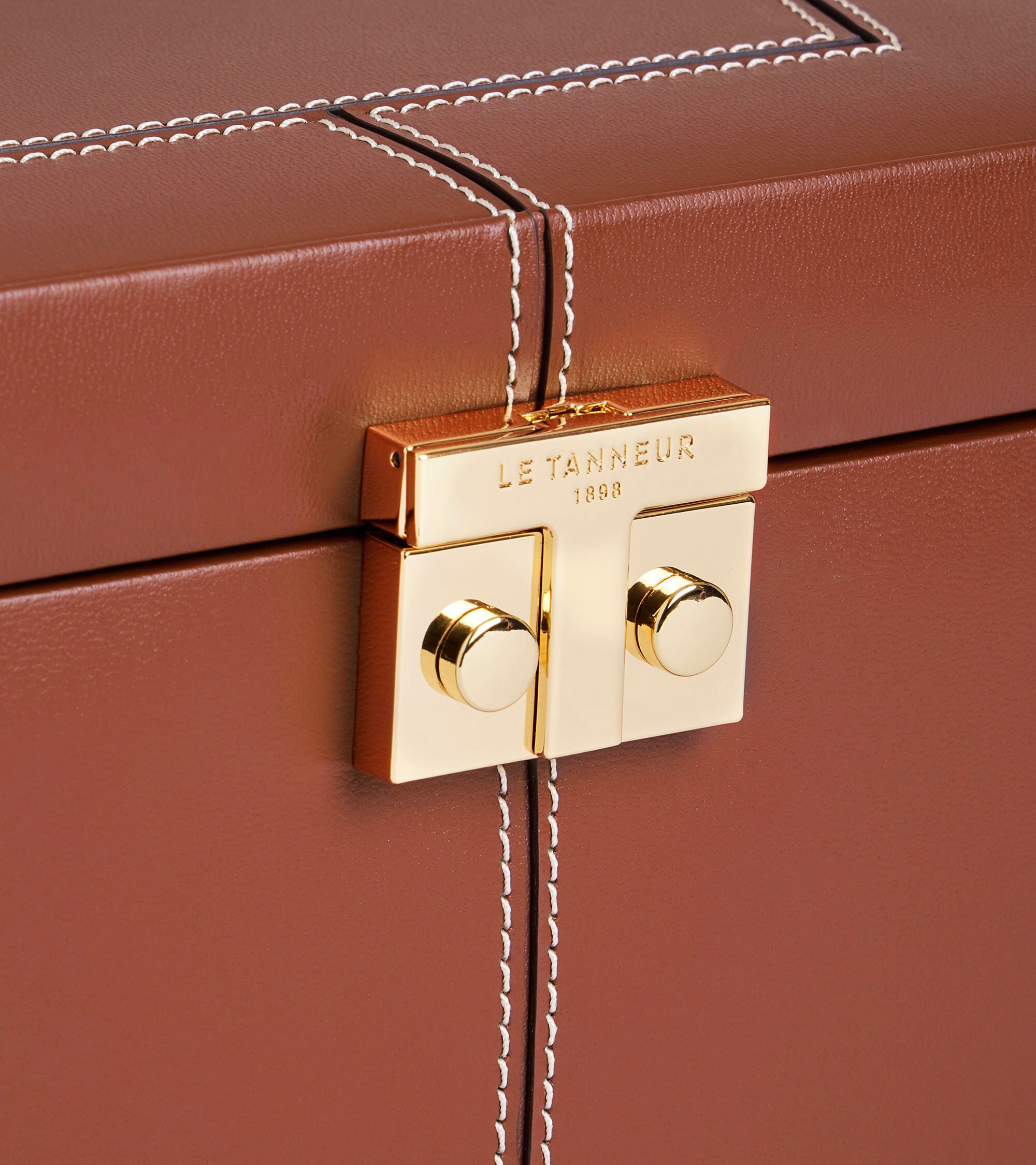 Large leather jewellery box with t-clasp
