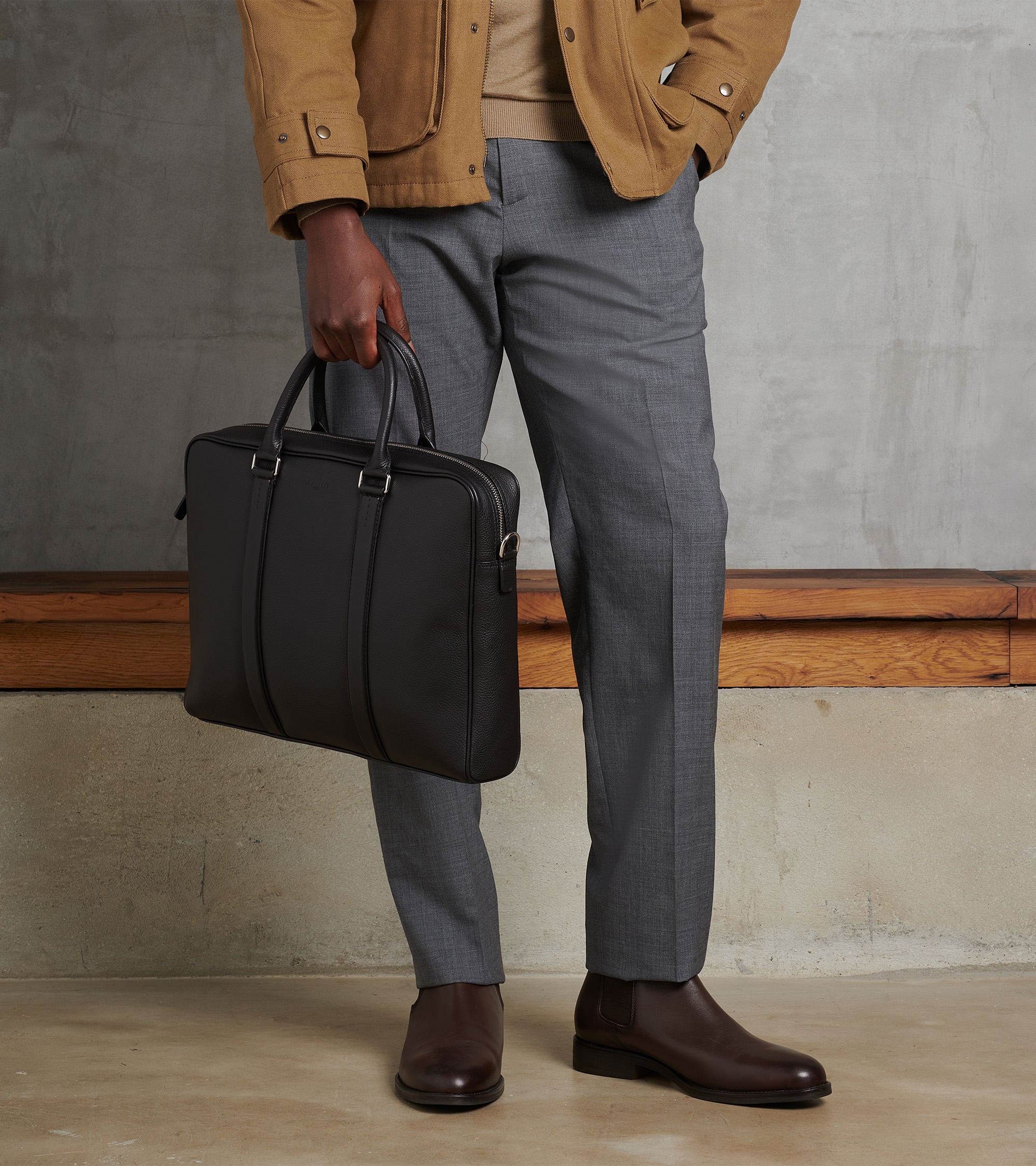 Charles 15" briefcase in grained leather small size