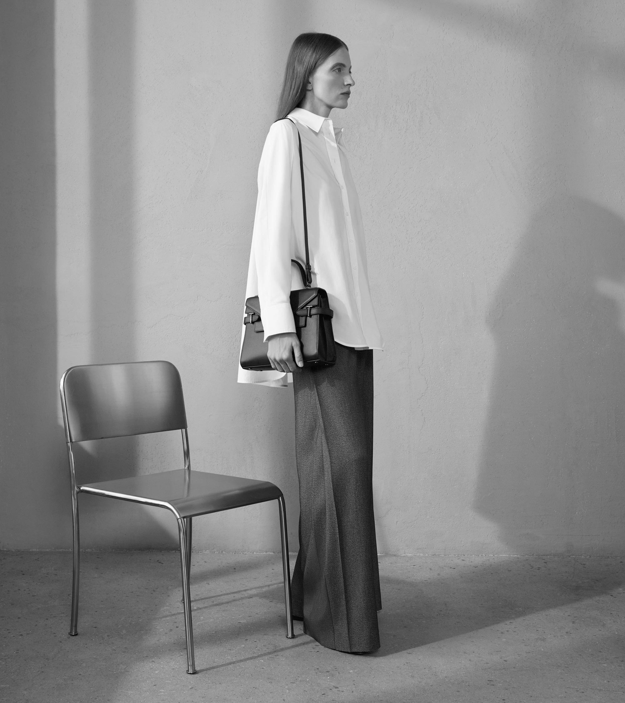 Emilie medium double flap handbag model in grained leather