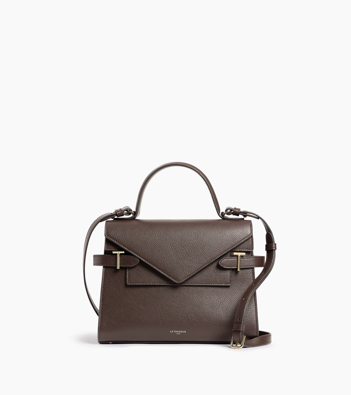 Emilie medium handbag with double flap in grained leather