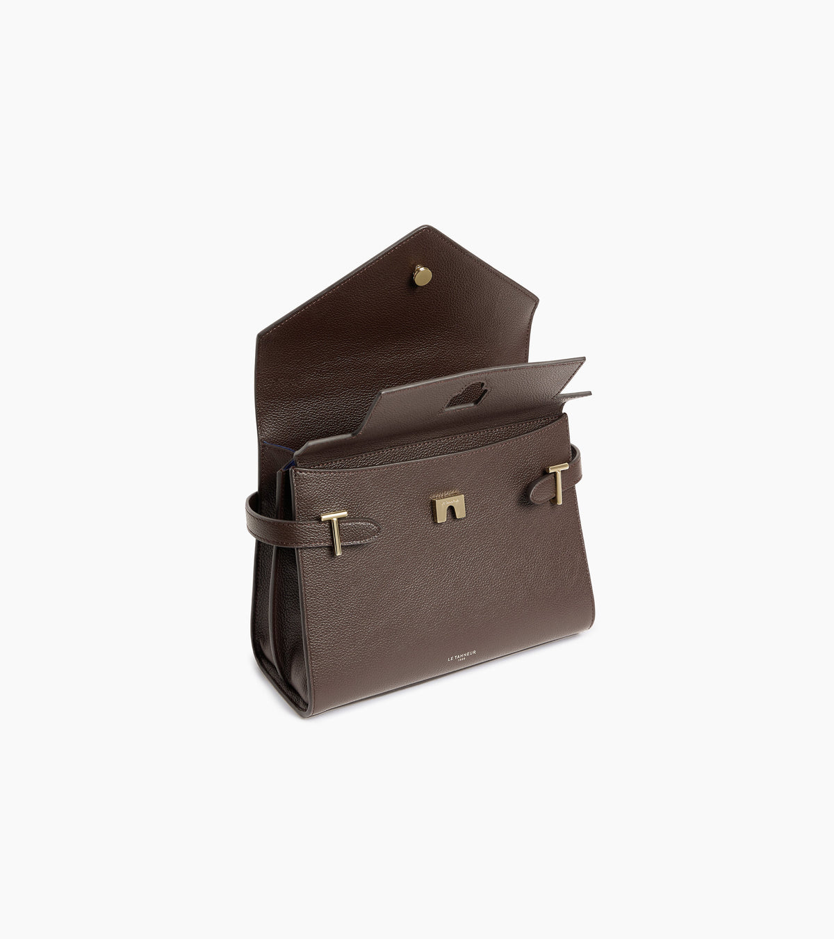 Emilie medium handbag with double flap in grained leather