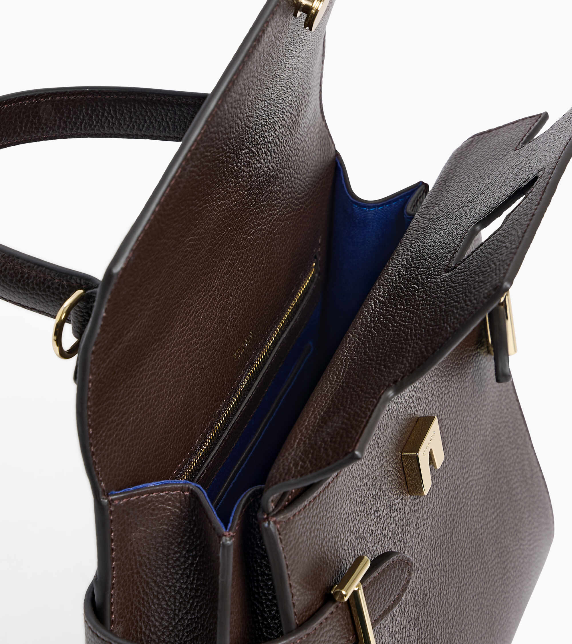 Emilie medium handbag with double flap in grained leather