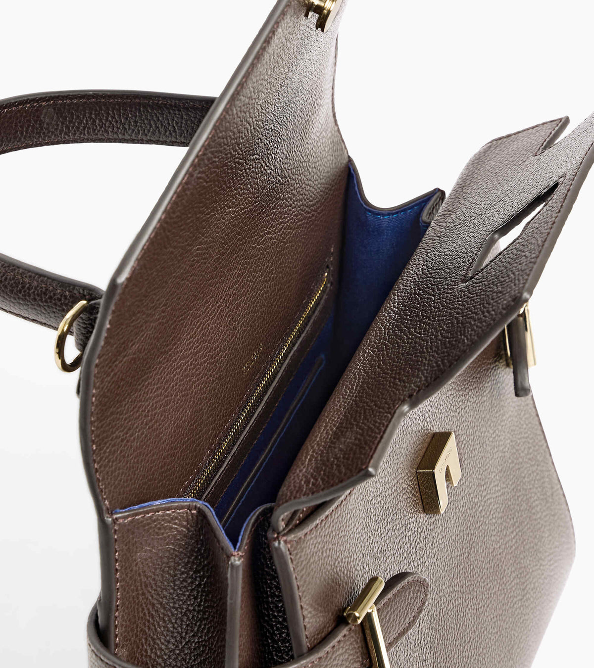 Emilie medium handbag with double flap in grained leather