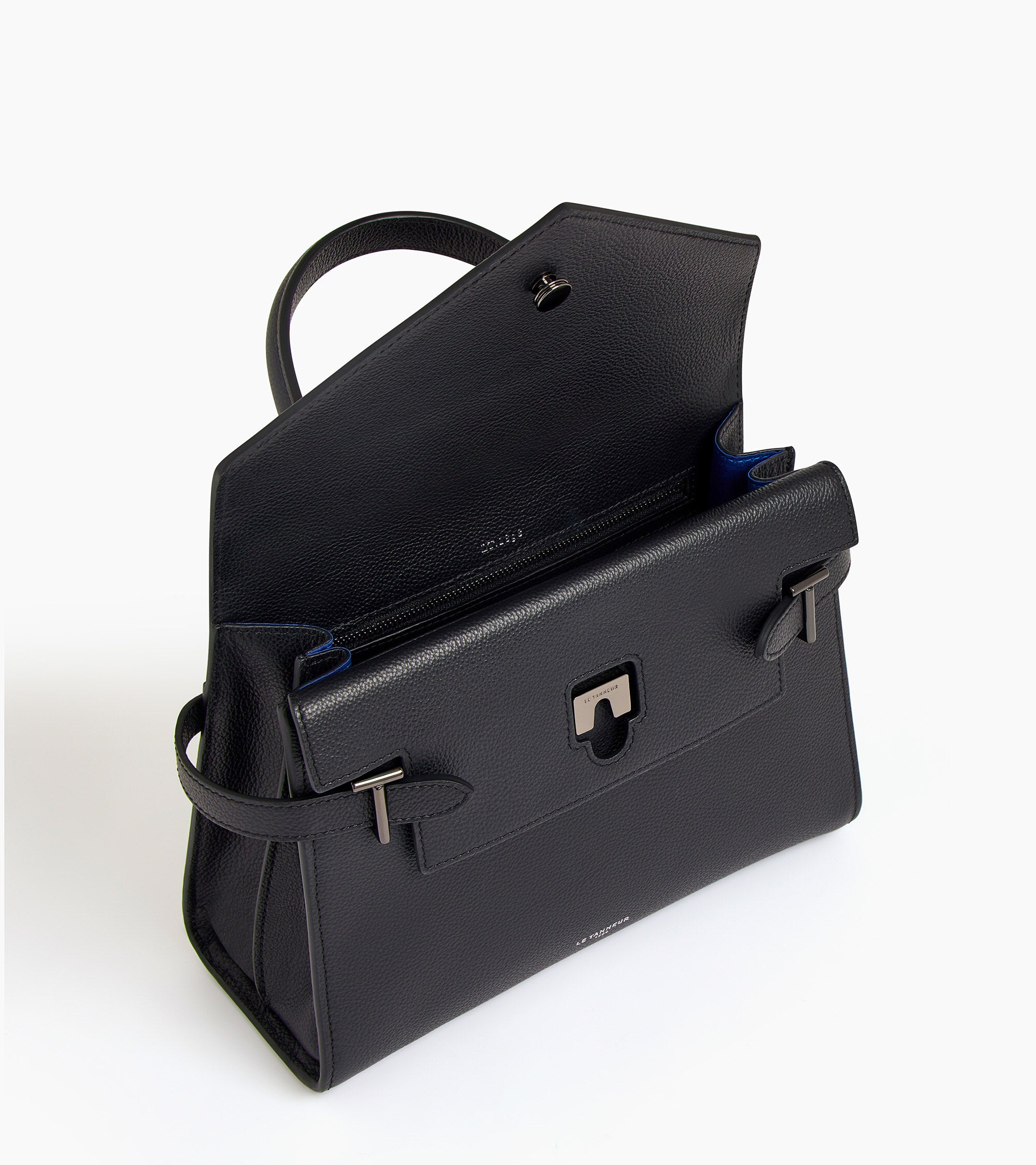 Emilie medium double flap handbag model in grained leather