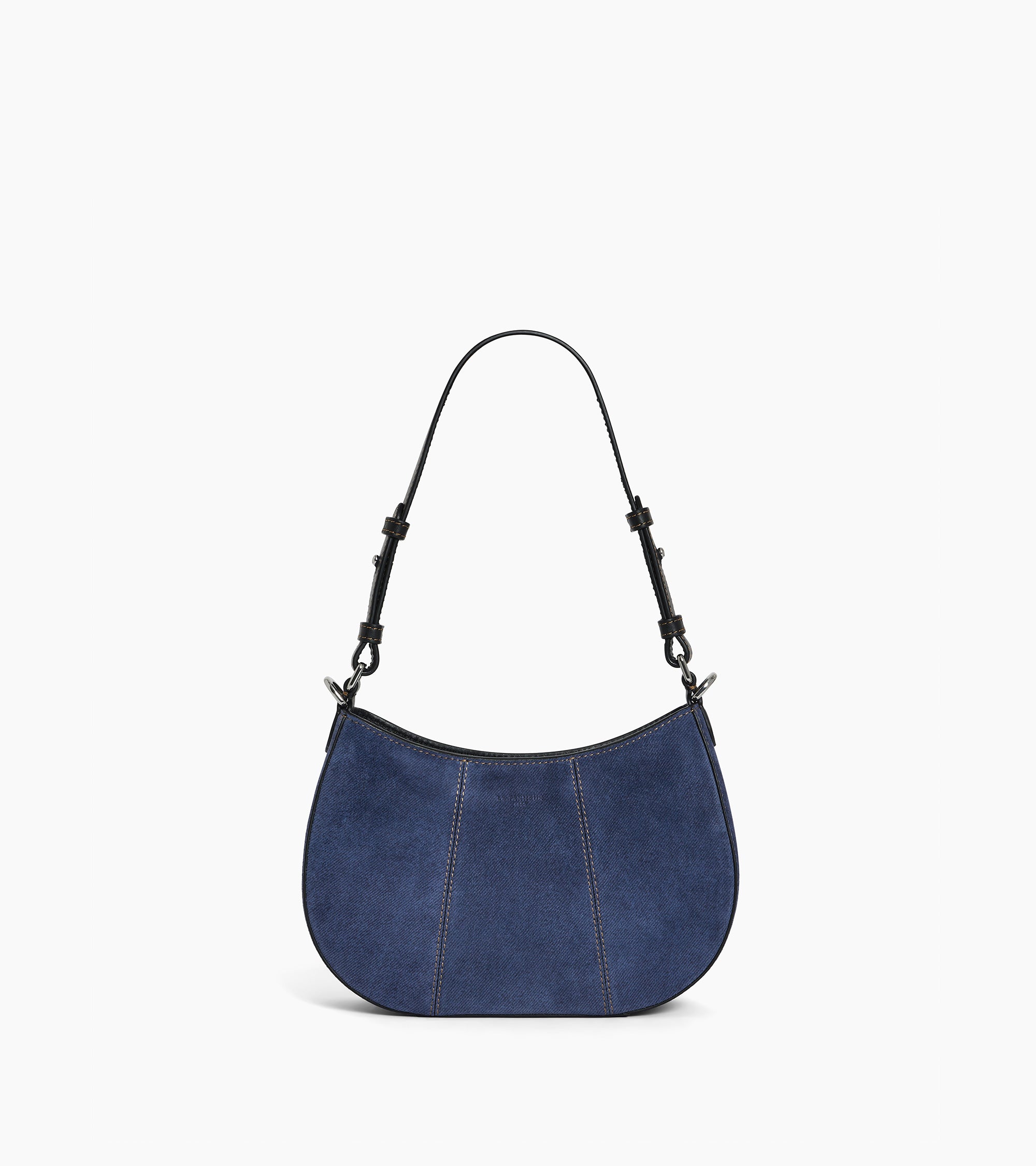 Juliette small half-moon bag in denim-effect suede leather