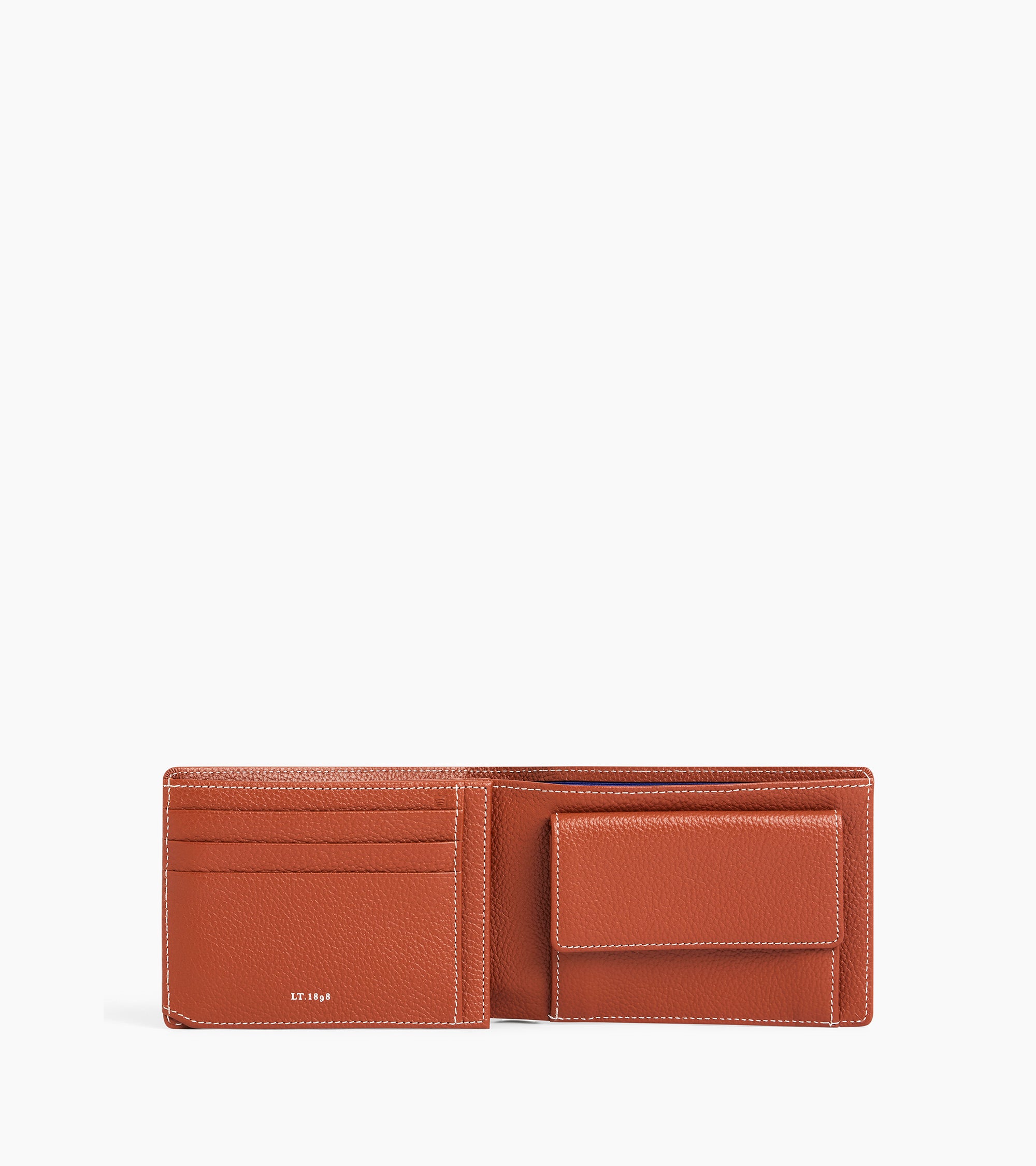 Emile flap wallet with 2 gussets in pebbled leather