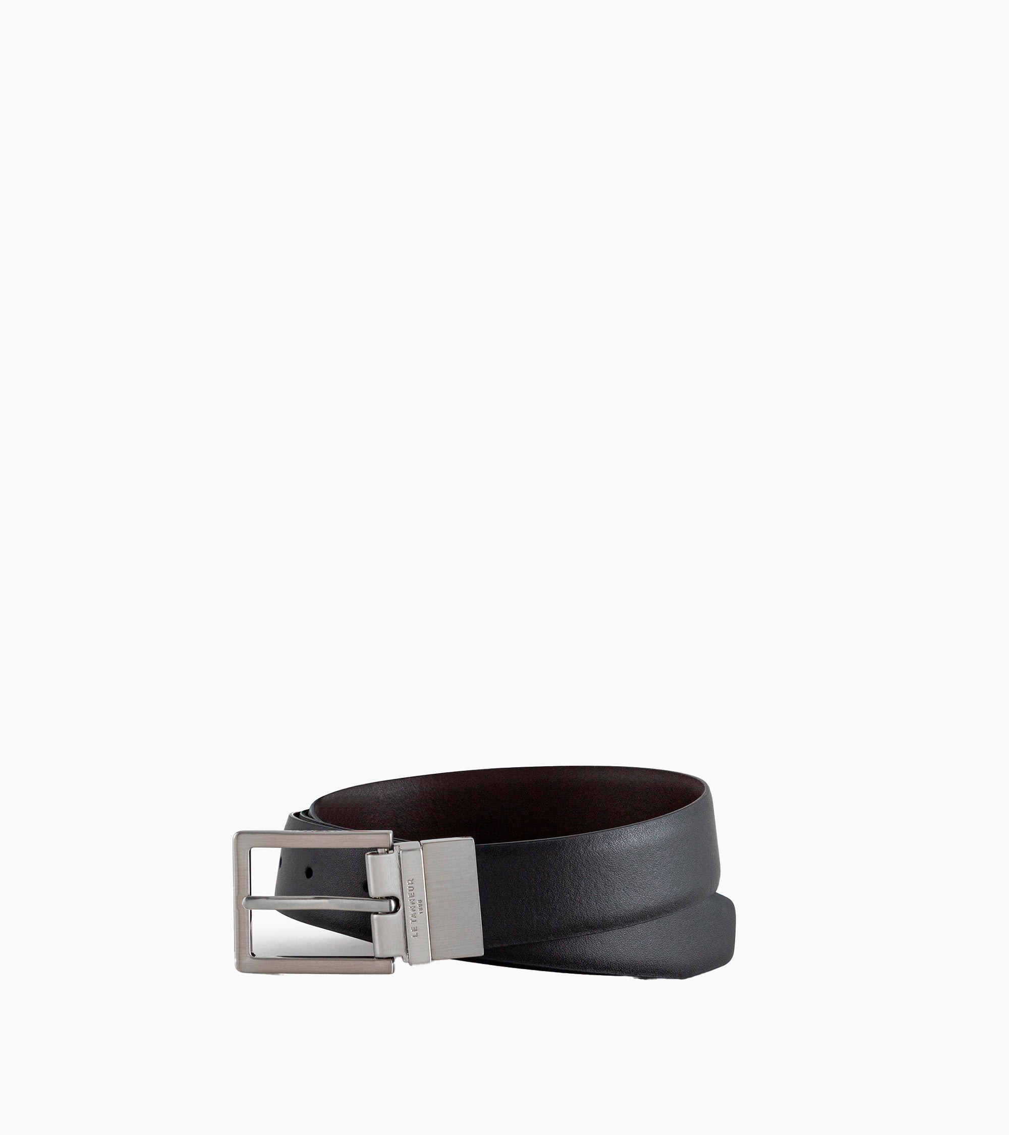 Classic smooth leather men's belt with square buckle