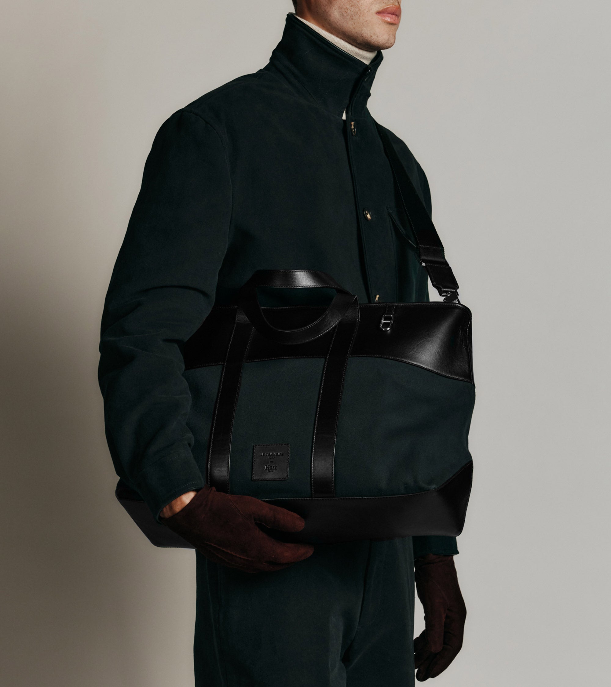 Le Tanneur x HAST smooth leather and cotton canvas jacket