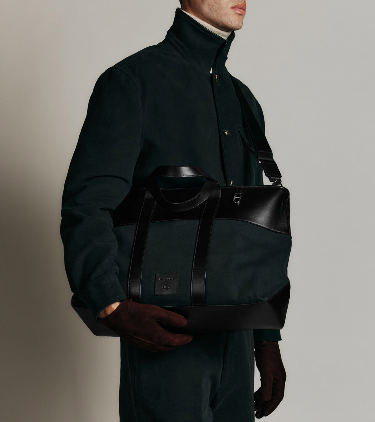 Le Tanneur x HAST smooth leather and cotton canvas hand-carried tote bag