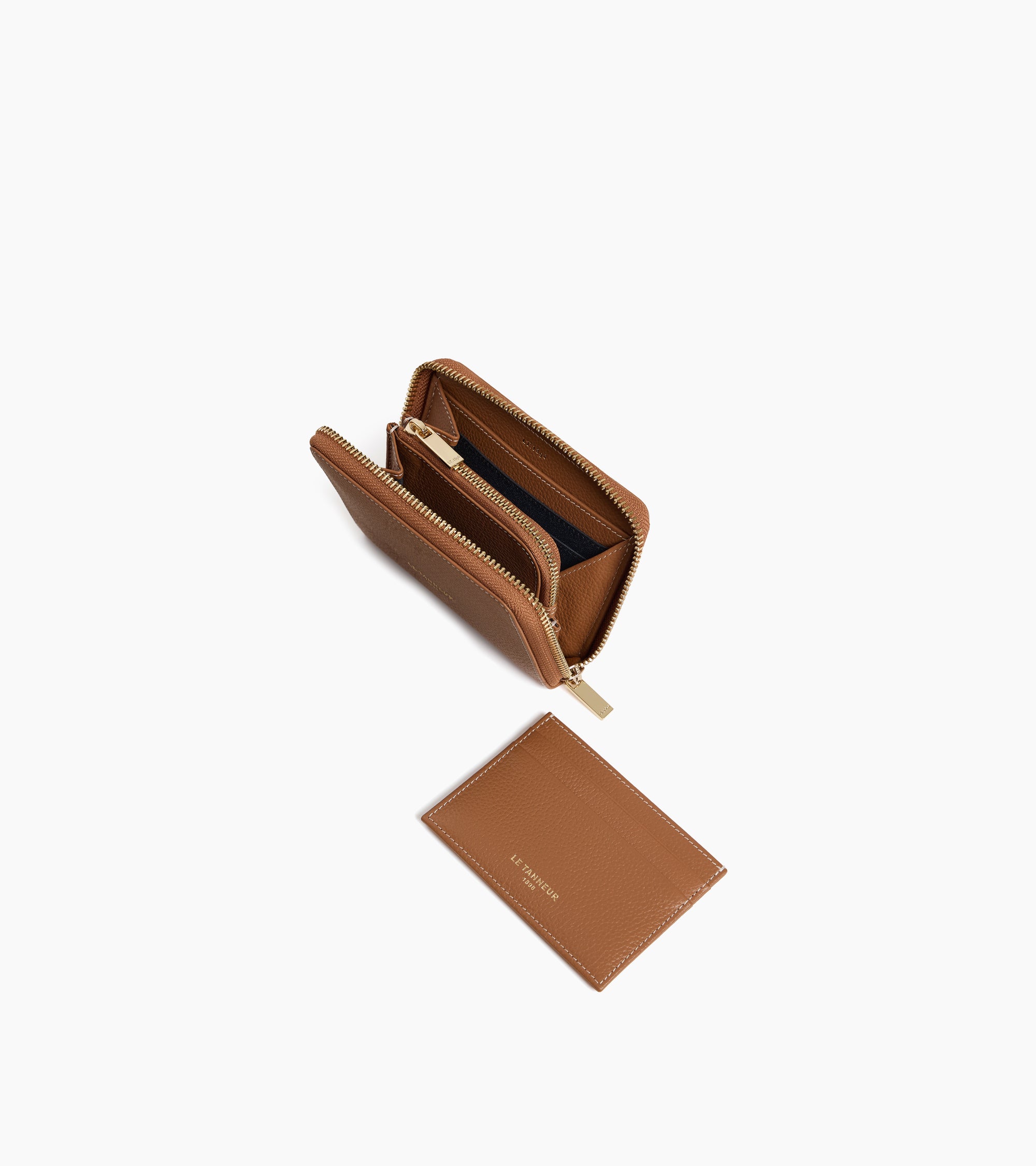 Porte monnaie zippé avec porte cartes amovible Albertine en cuir grainé