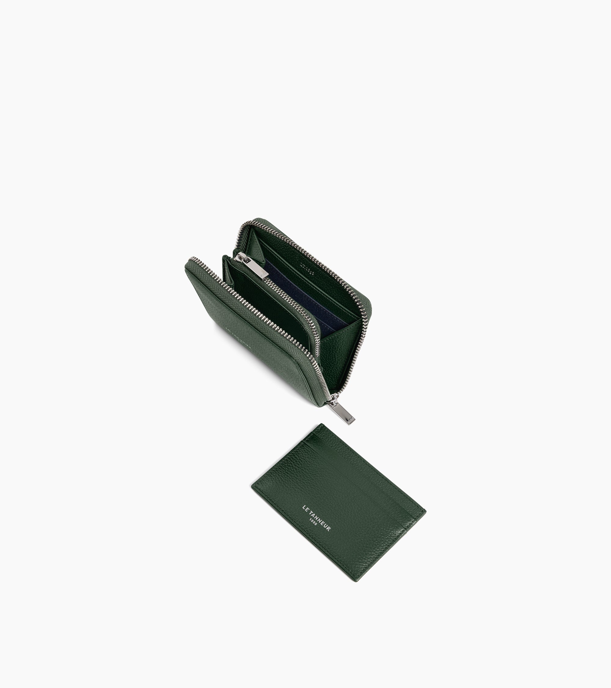 Porte monnaie zippé avec porte cartes amovible Albertine en cuir grainé