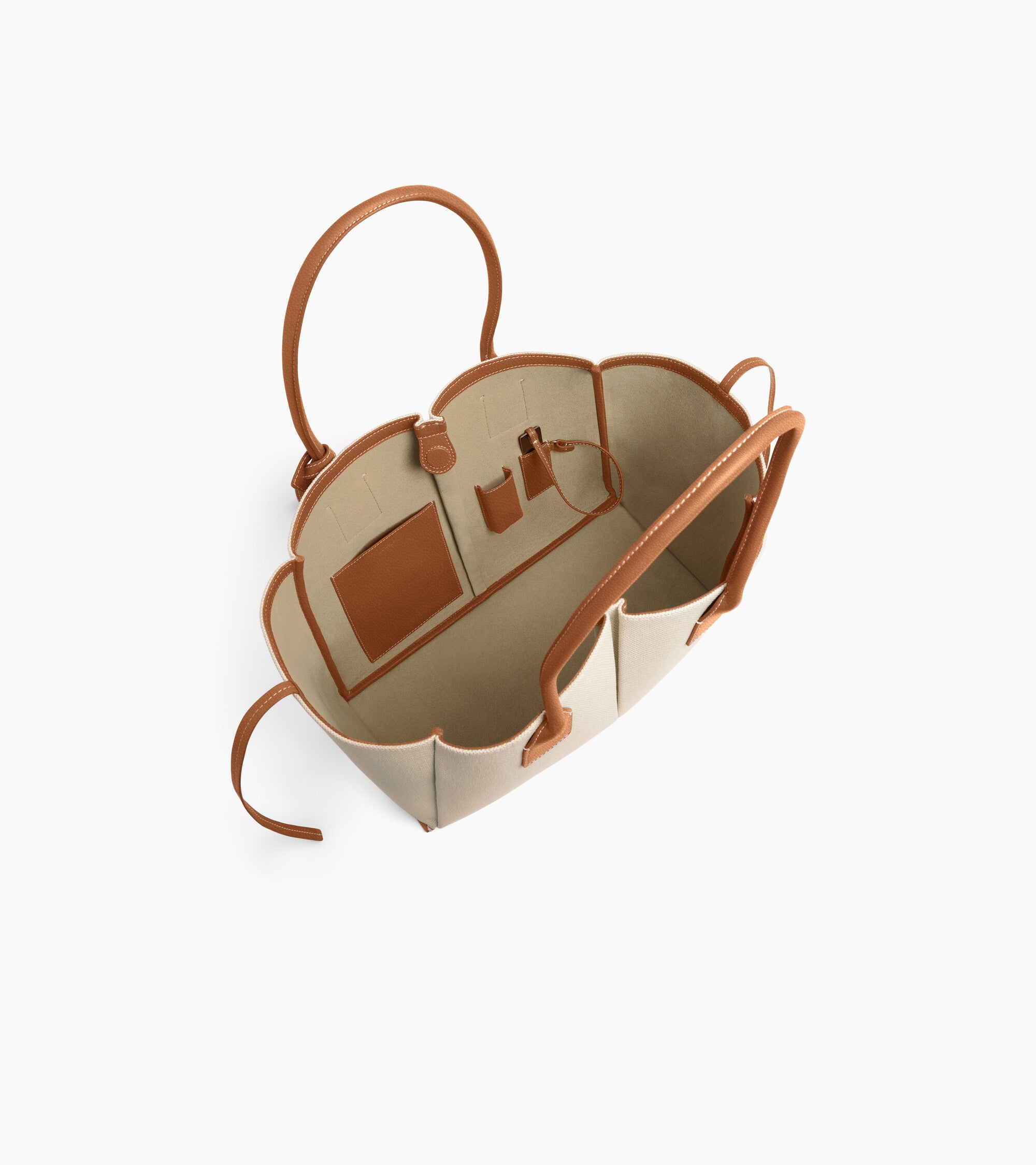 Große Tragetasche Elena aus Baumwoll-Canvas und genarbtem Leder