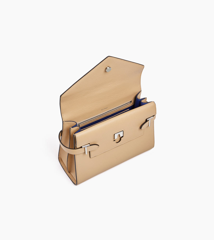 Sac à main double rabat moyen modèle Emilie en cuir grainé