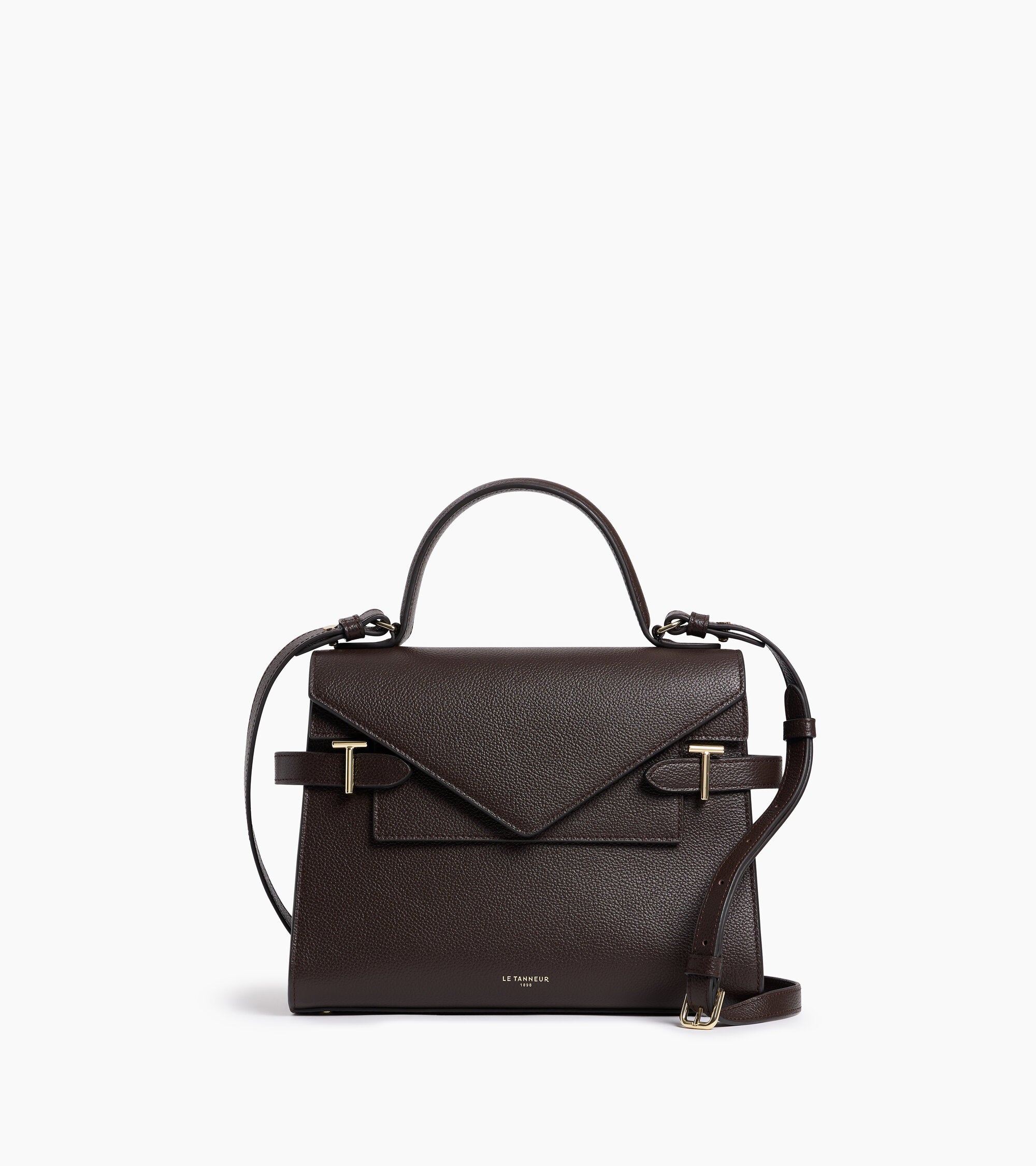 Emilie medium handbag with double flap in grained leather