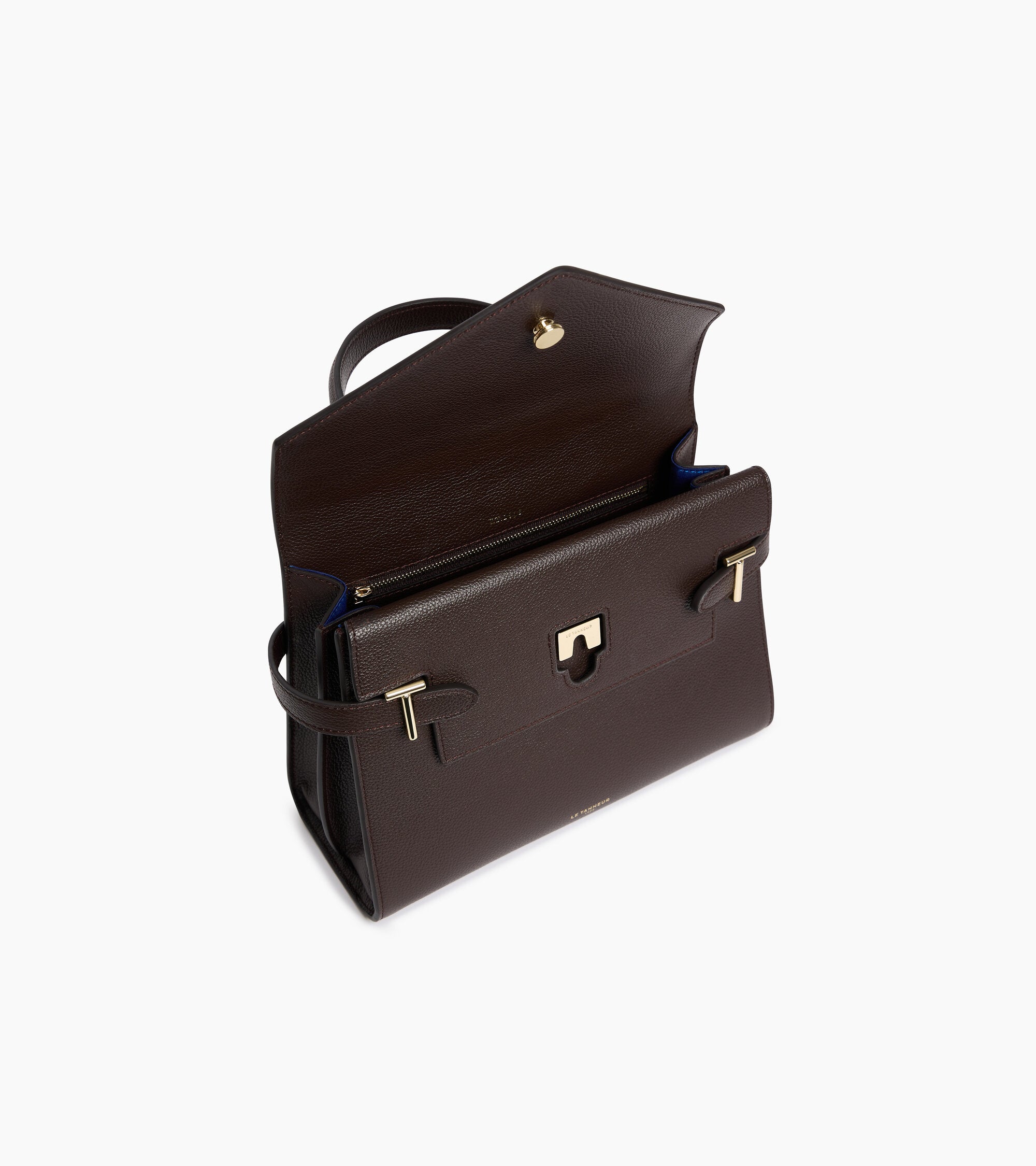 Emilie medium handbag with double flap in grained leather