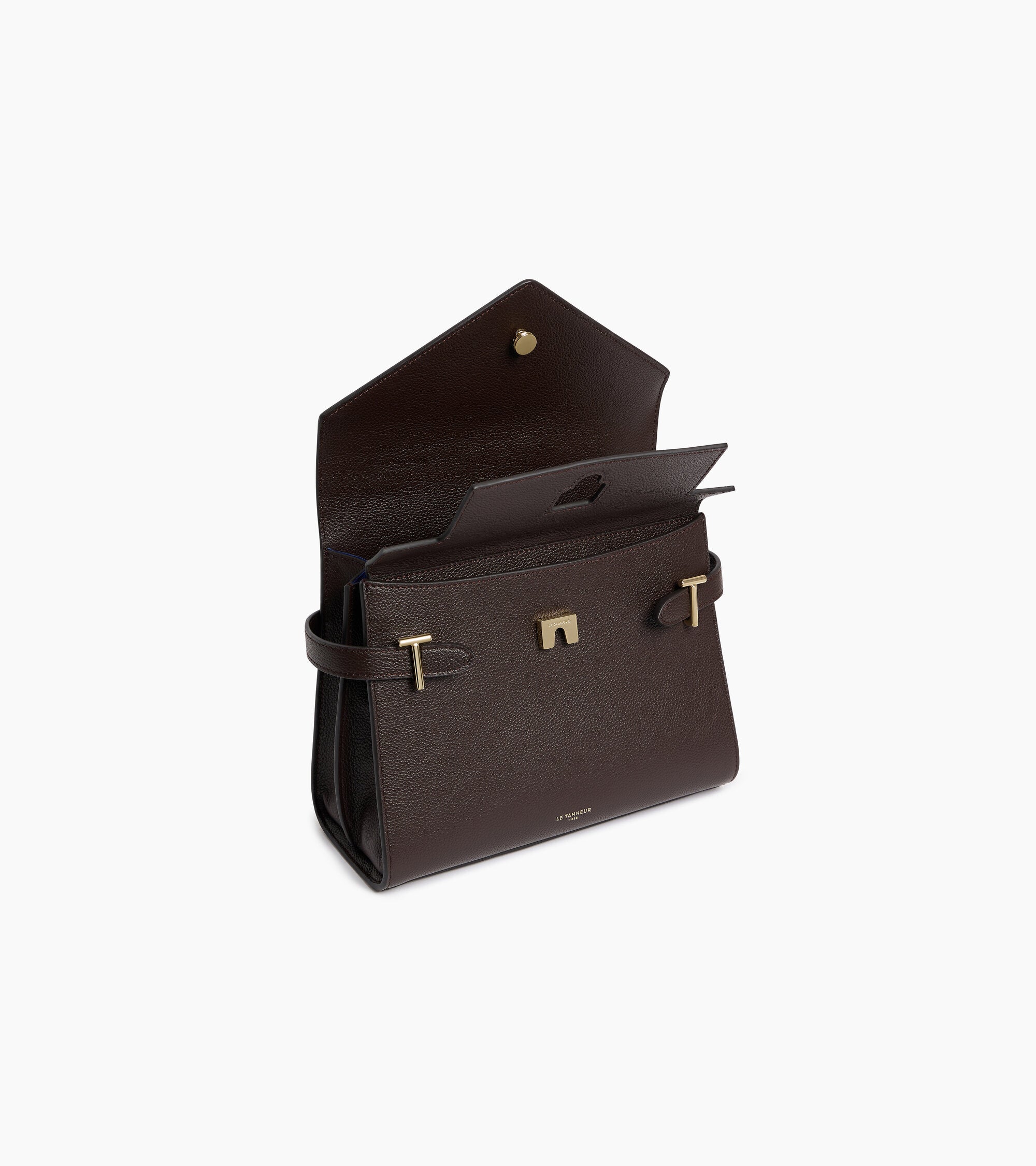 Emilie medium handbag with double flap in grained leather