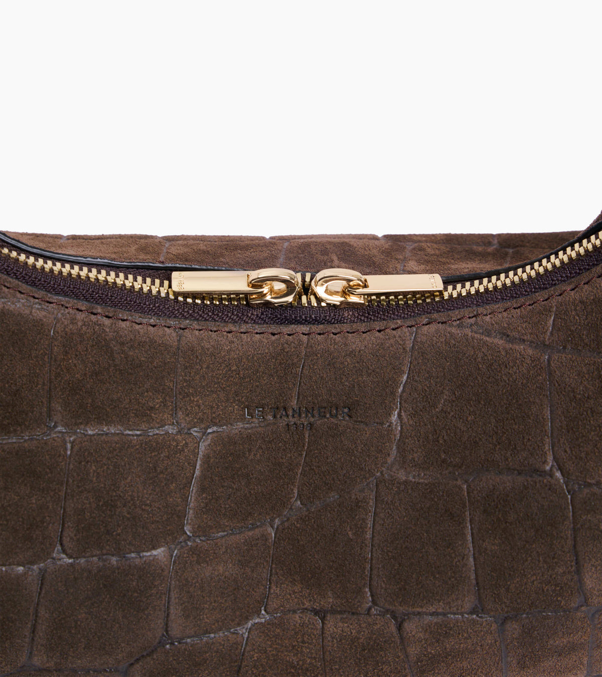 Petit sac hobo Juliette en cuir refente de velours embossé crocodile