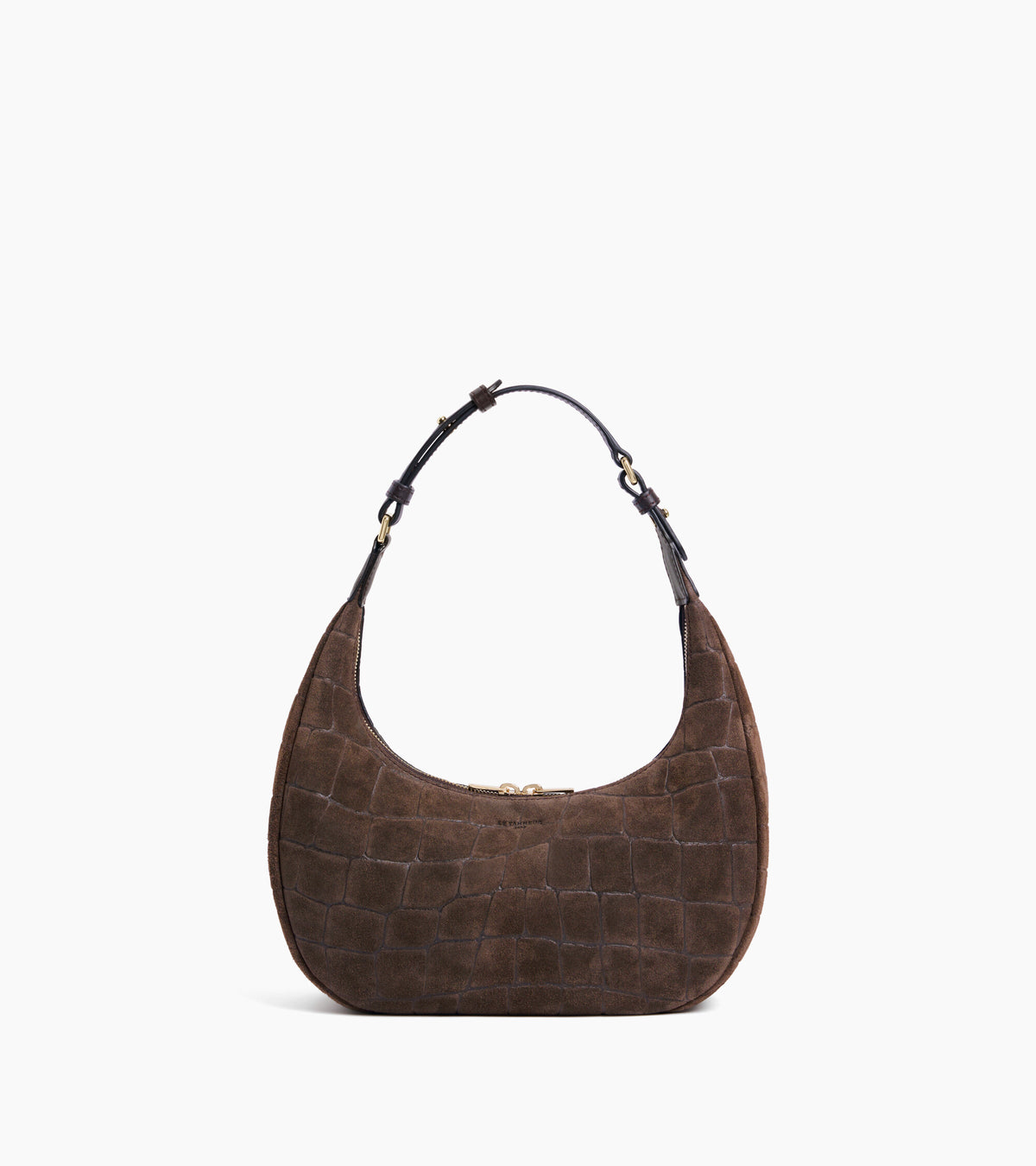 Petit sac hobo Juliette en cuir refente de velours embossé crocodile