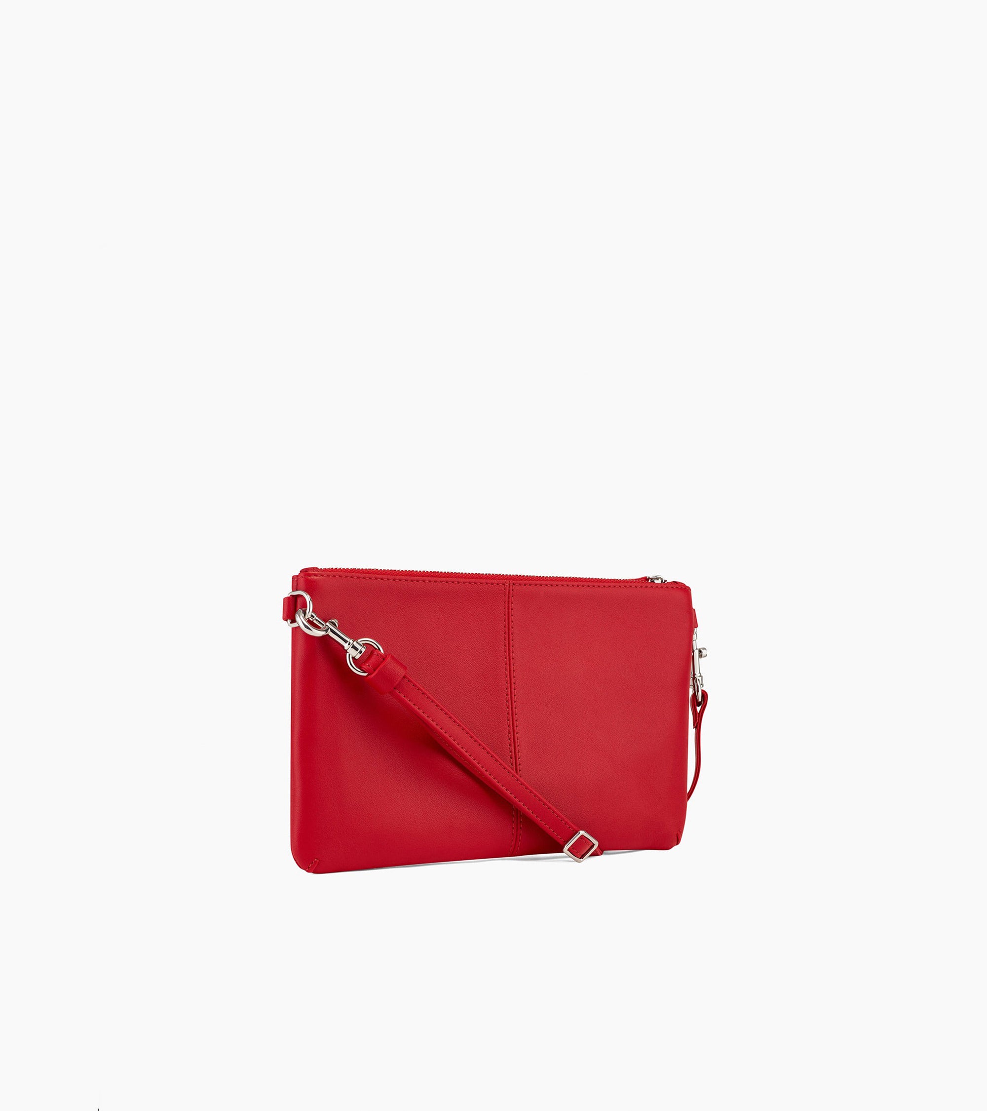 Pochette zippée avec bandoulière amovible Charlotte en cuir lisse