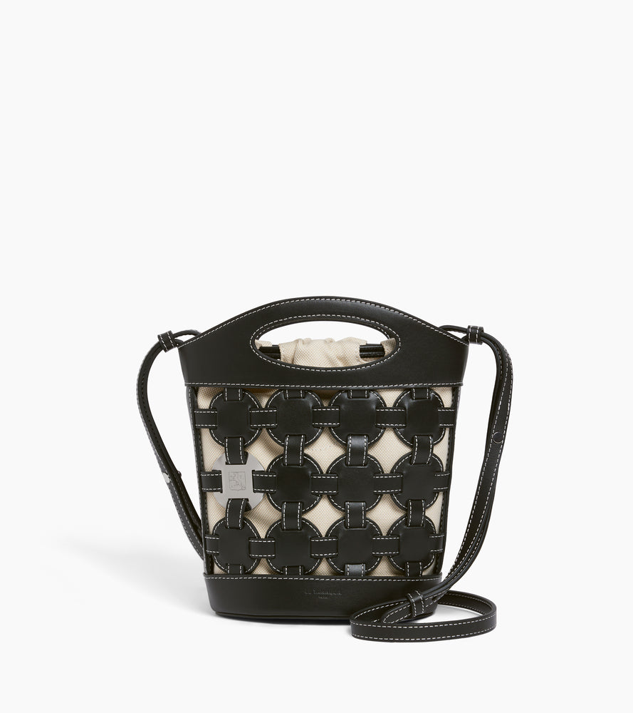 Kleine Bucket Bag Le Potier aus Baumwoll-Canvas und Glattleder