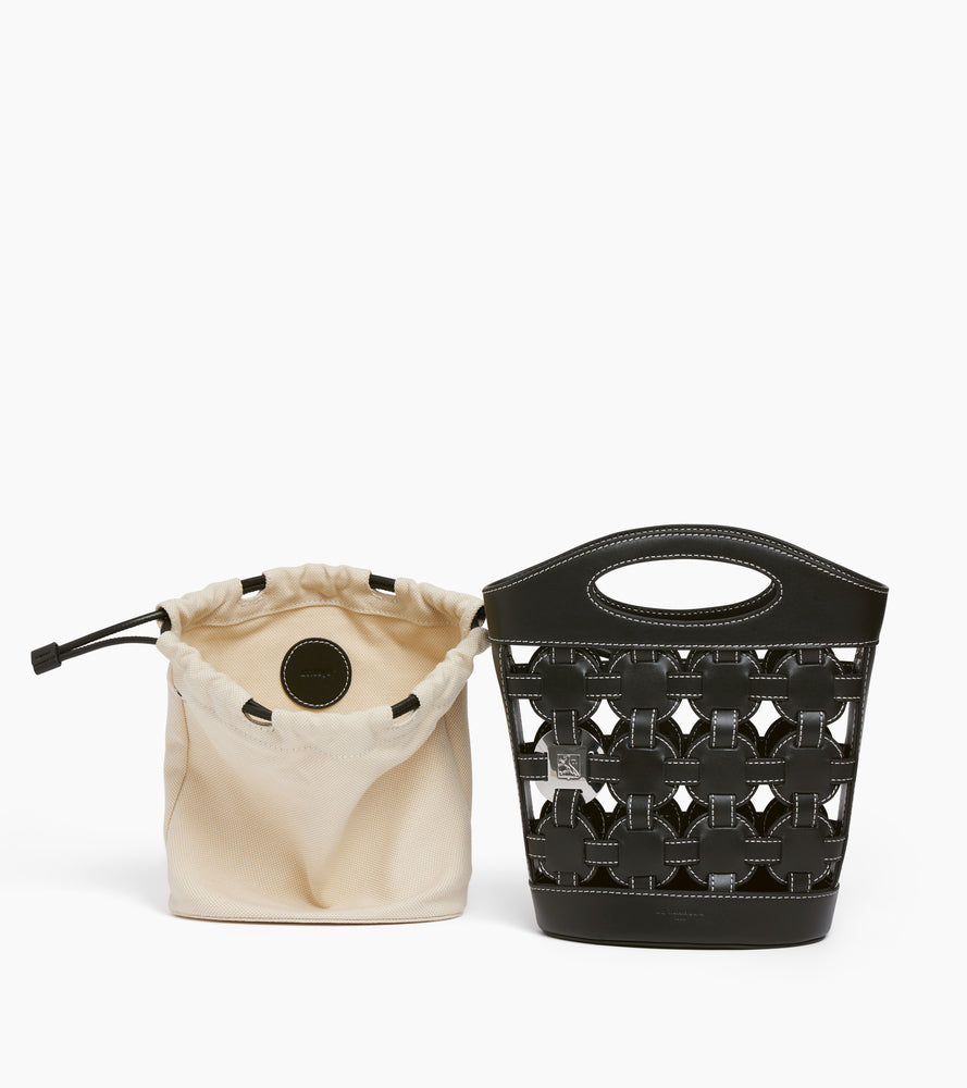 Kleine Bucket Bag Le Potier aus Baumwoll-Canvas und Glattleder
