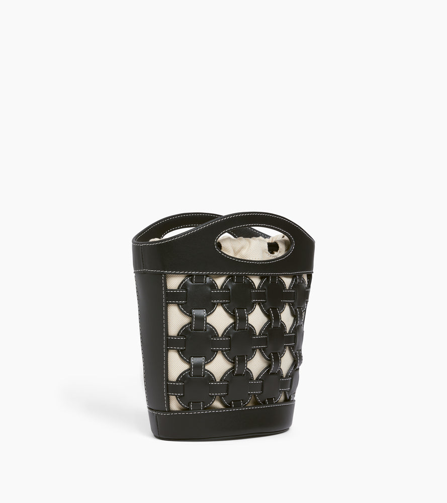 Kleine Bucket Bag Le Potier aus Baumwoll-Canvas und Glattleder