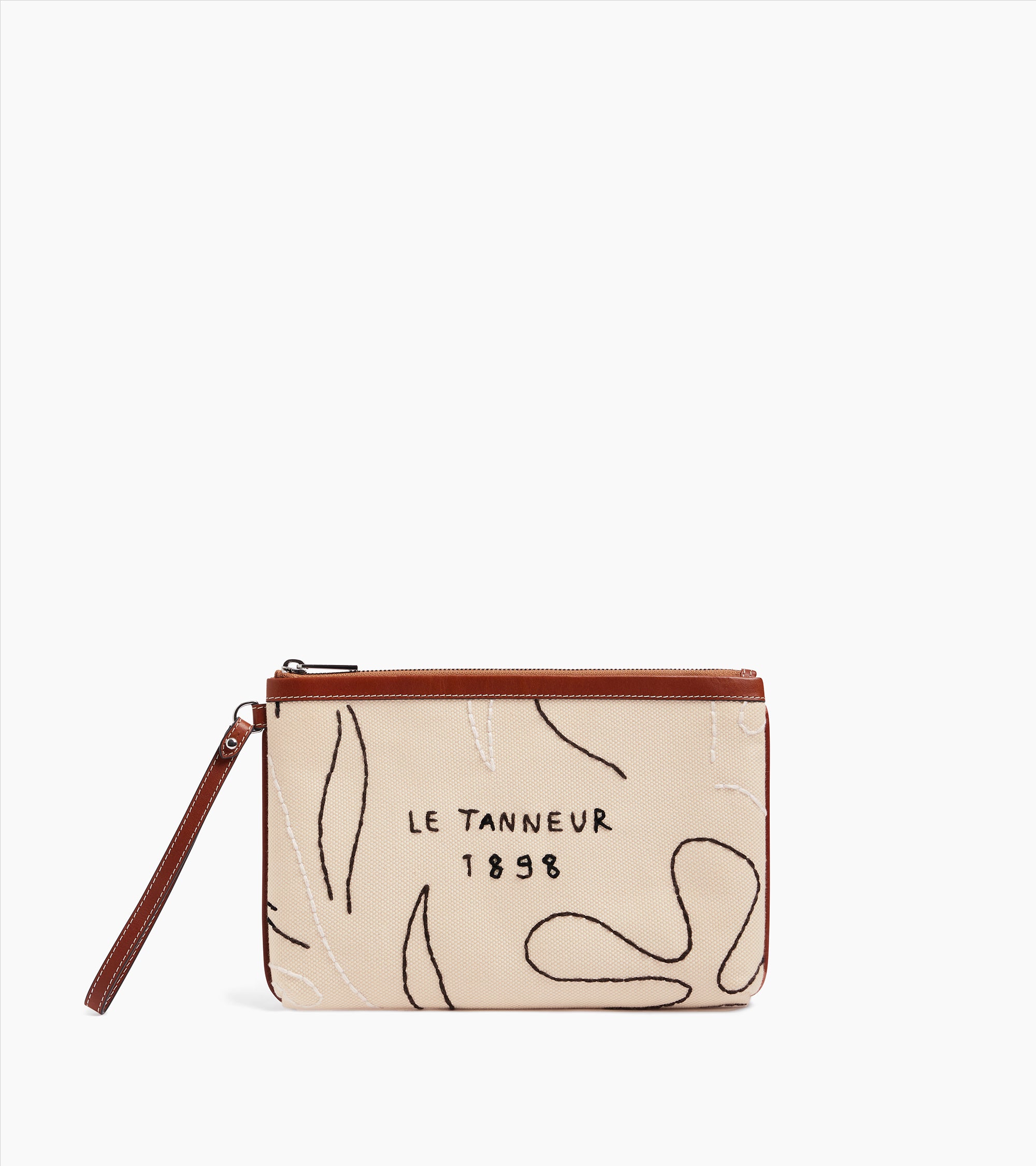 Pochette zippée Sarah Espeute en cuir semi-végétal et toile coton